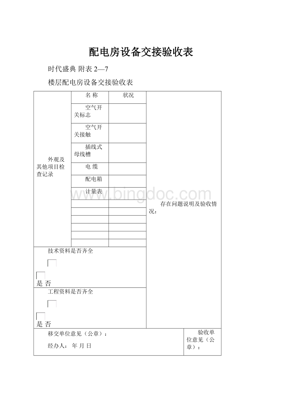 配电房设备交接验收表.docx