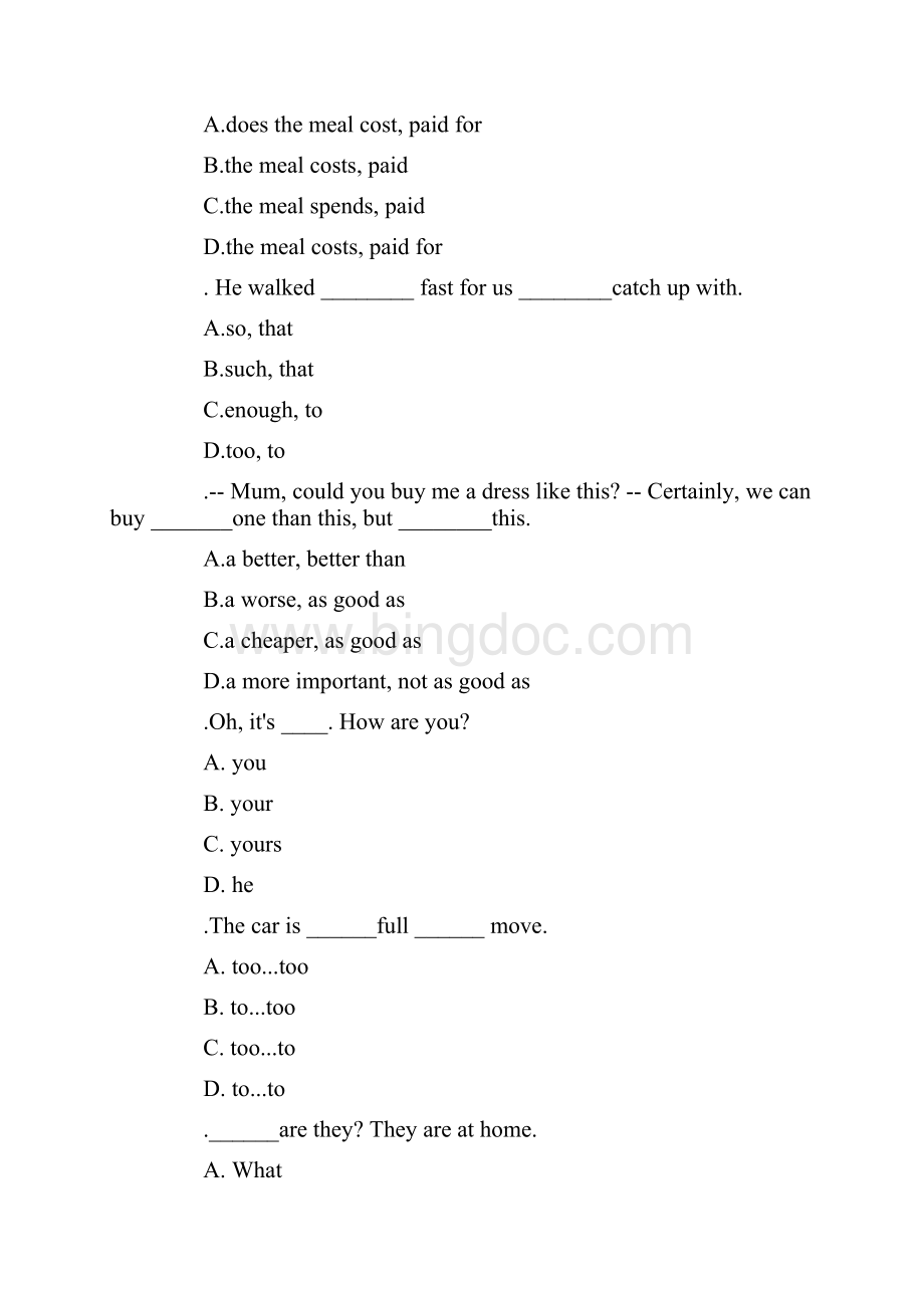 小升初六年级英语毕业总复习选择题专项练习题62.docx_第3页