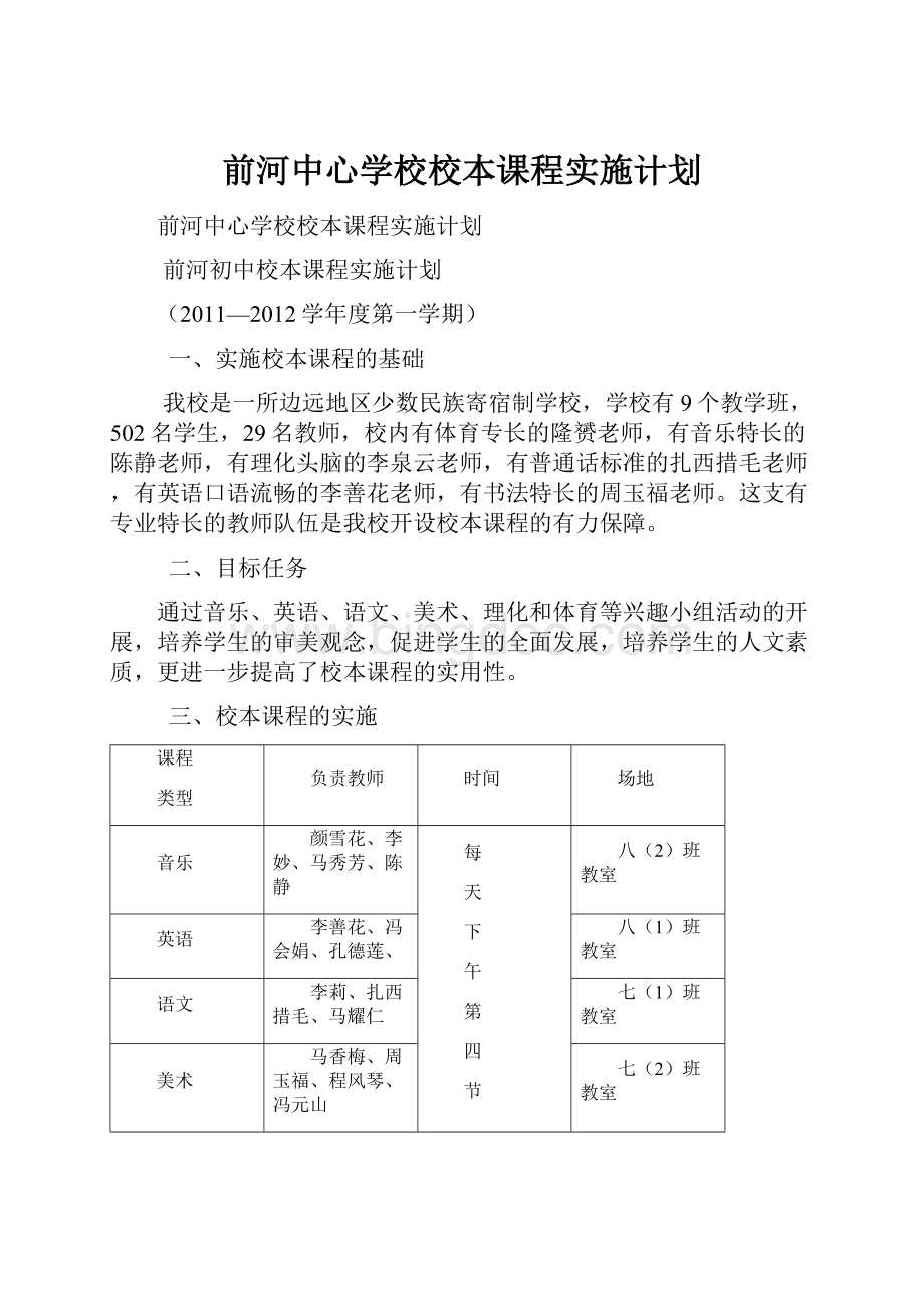 前河中心学校校本课程实施计划.docx