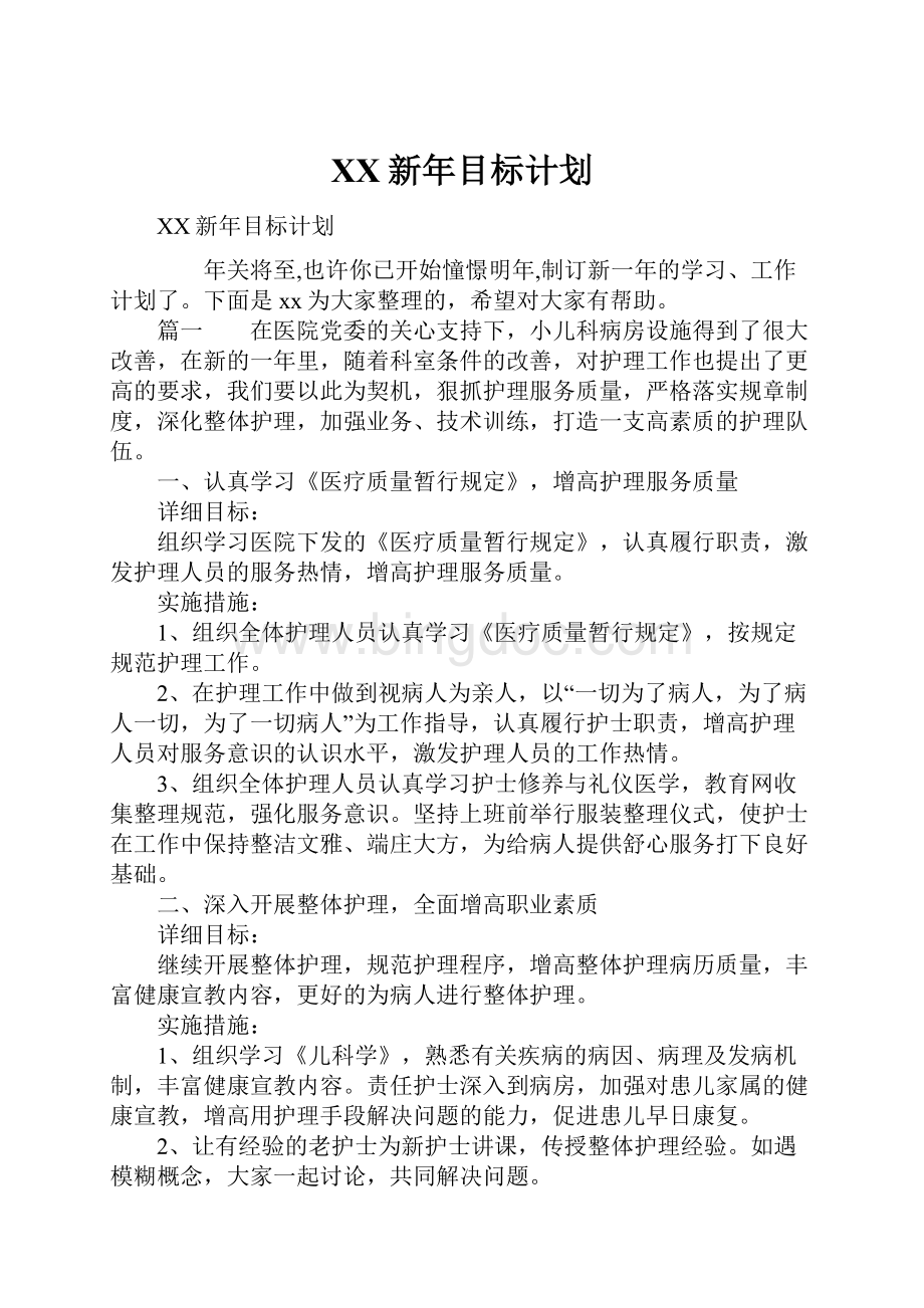 XX新年目标计划.docx