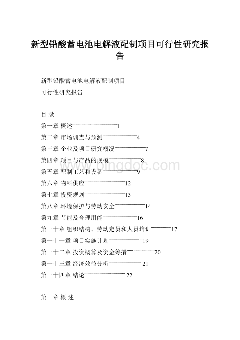 新型铅酸蓄电池电解液配制项目可行性研究报告.docx_第1页