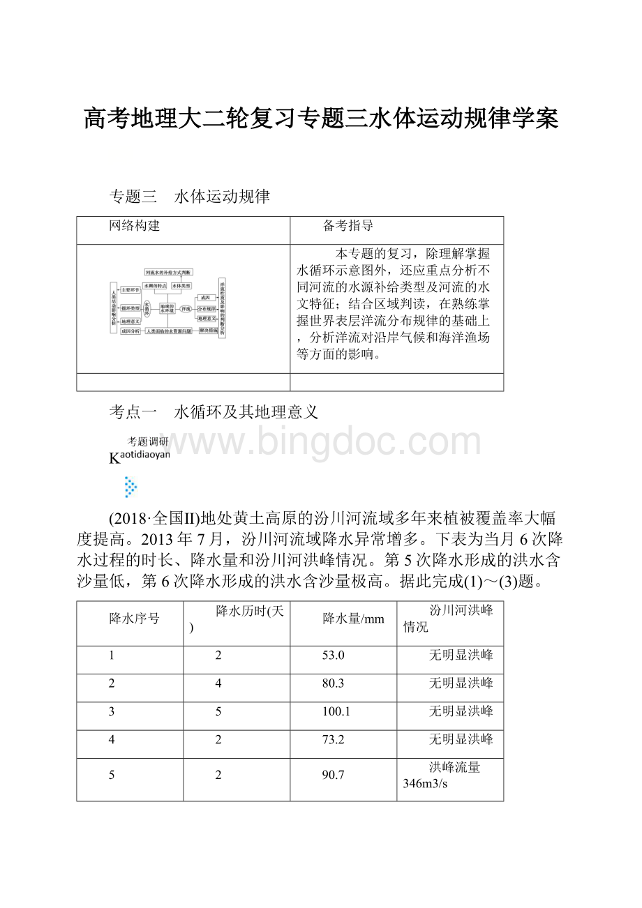 高考地理大二轮复习专题三水体运动规律学案.docx