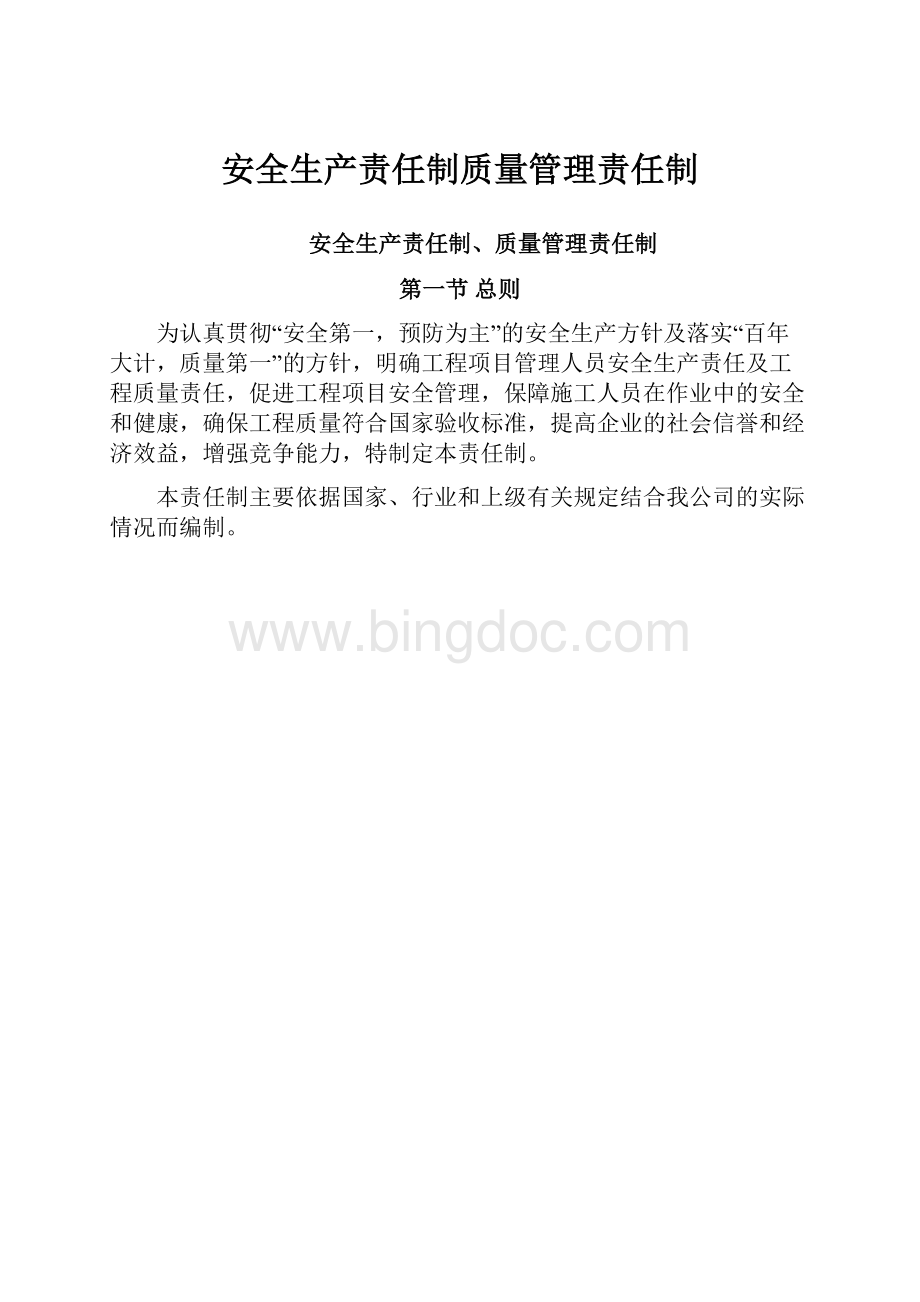 安全生产责任制质量管理责任制.docx