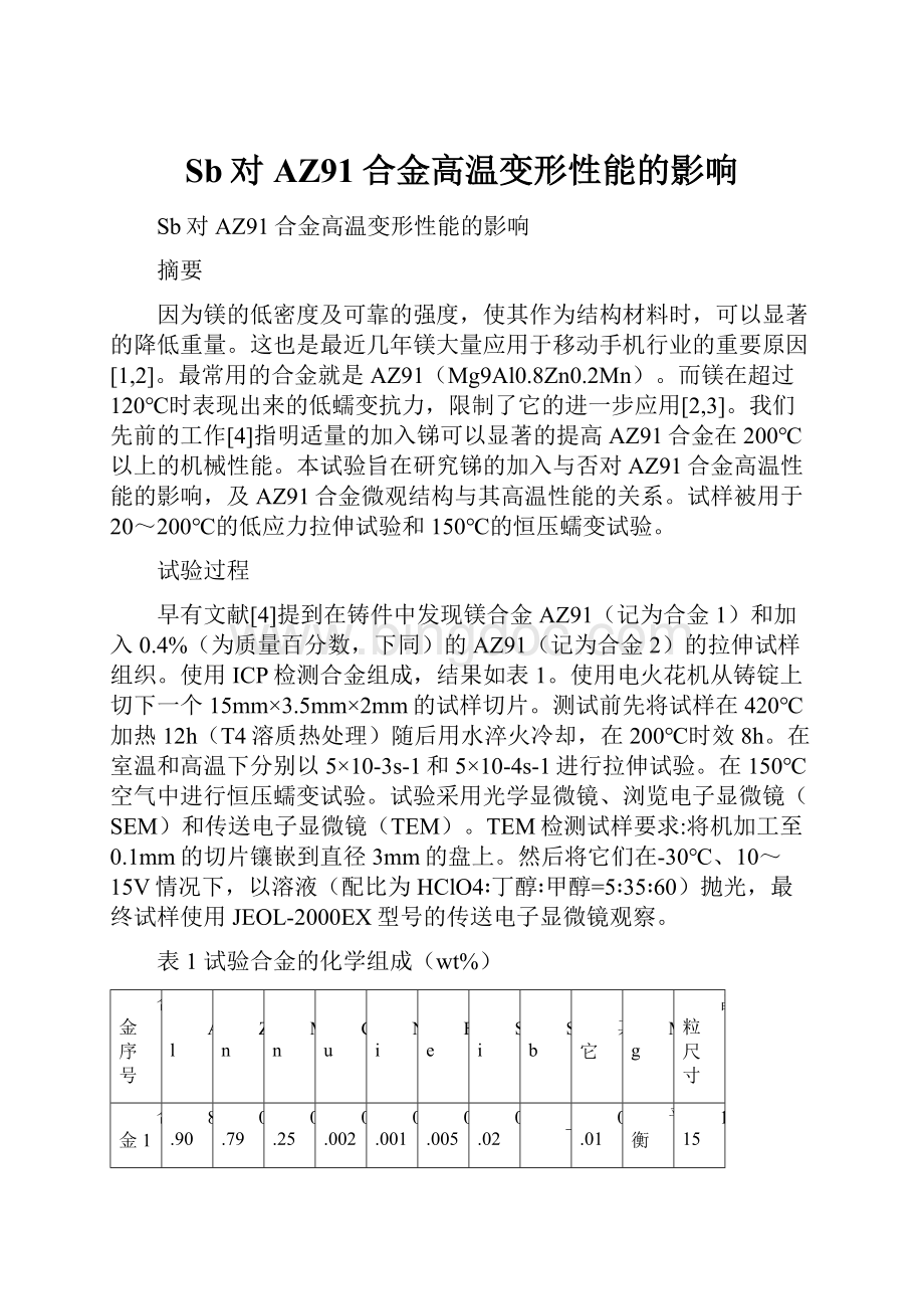 Sb对AZ91合金高温变形性能的影响.docx