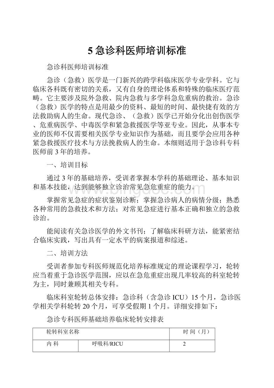 5急诊科医师培训标准.docx