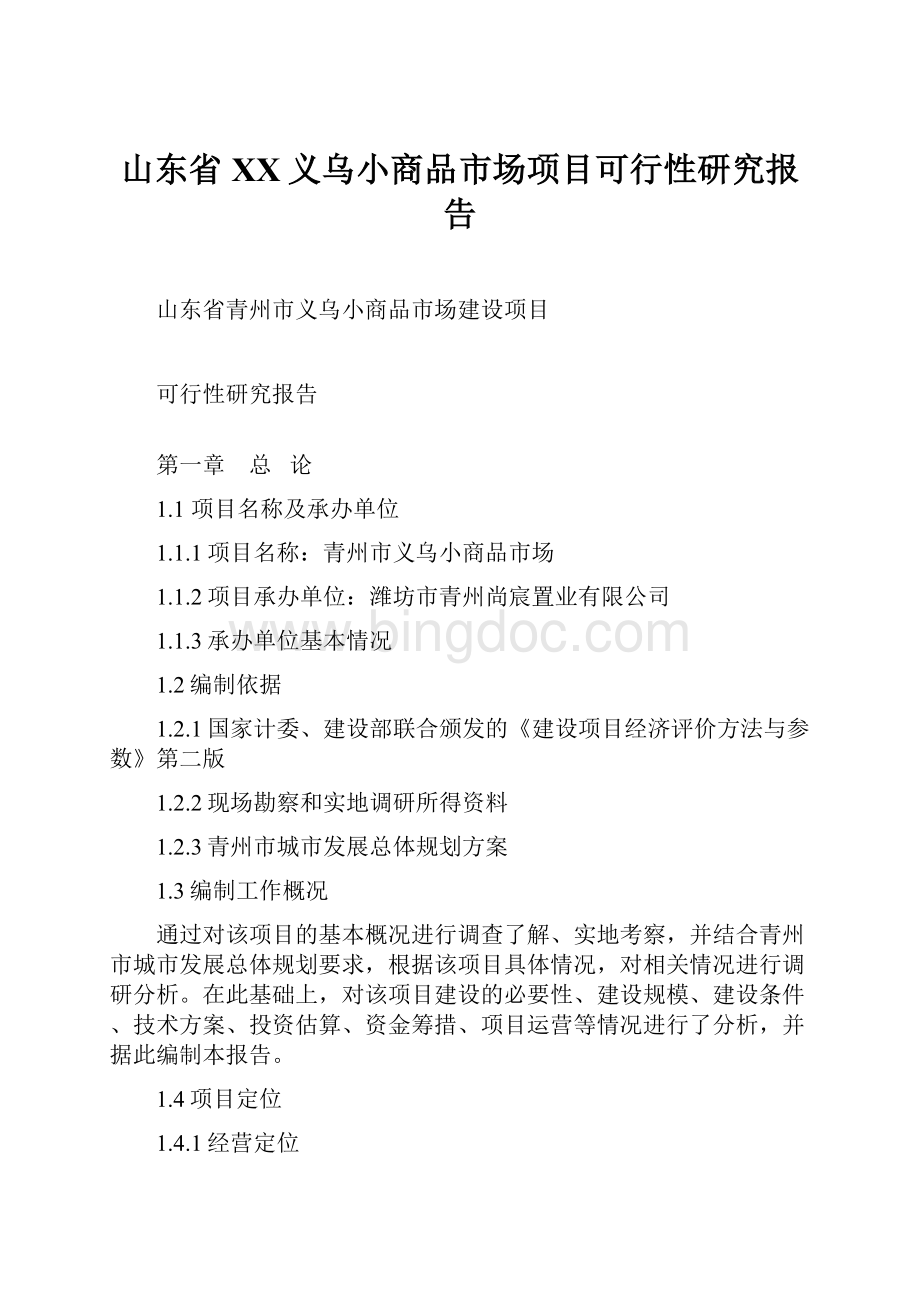 山东省XX义乌小商品市场项目可行性研究报告.docx