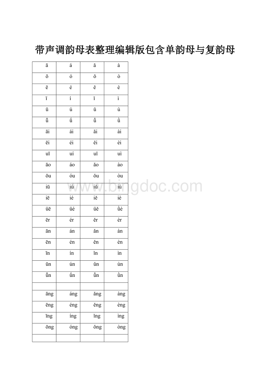 带声调韵母表整理编辑版包含单韵母与复韵母.docx_第1页