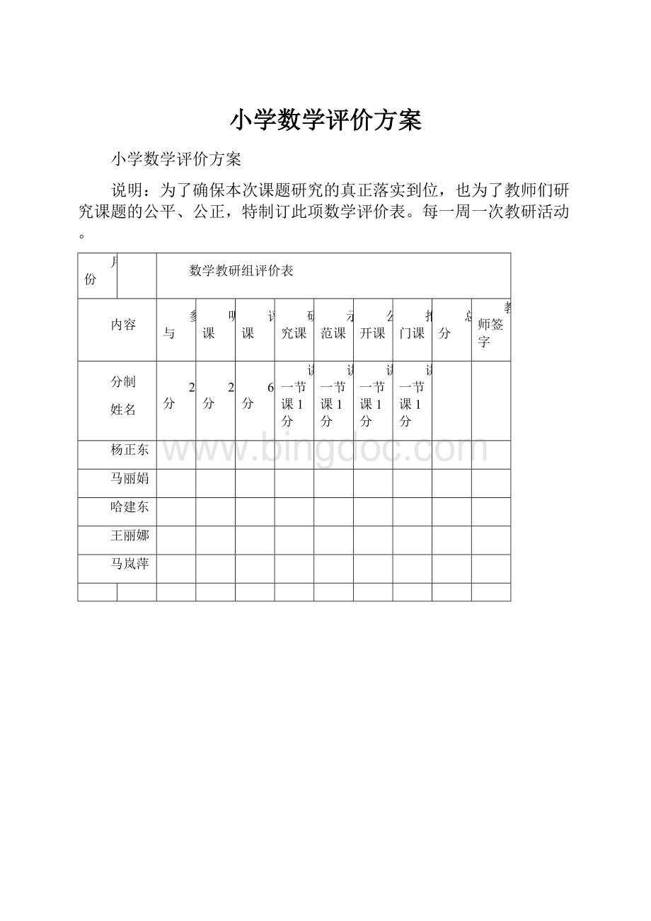 小学数学评价方案.docx