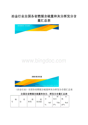 冶金行业全国各省燃煤含硫量和灰分挥发分含量汇总表.docx