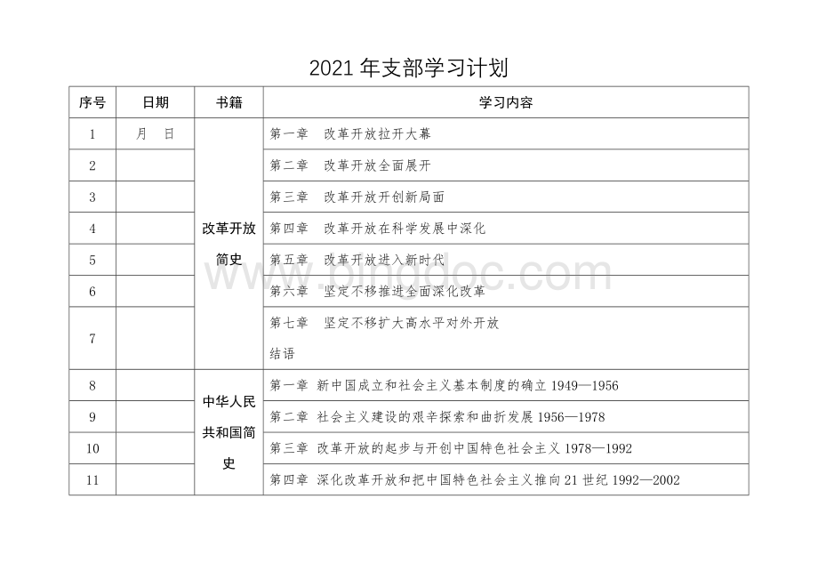 2021年1支部学习计划（最新：简史学习）.docx