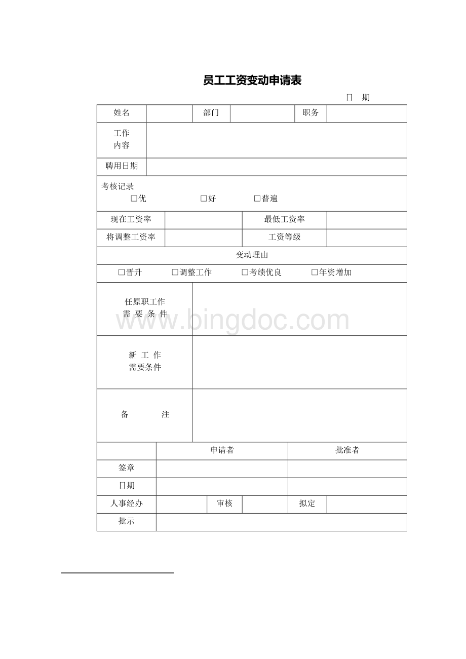 员工工资变动申请表.docx_第1页