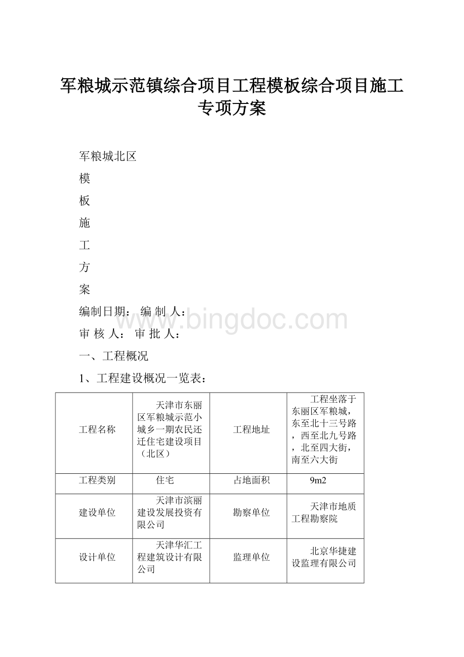 军粮城示范镇综合项目工程模板综合项目施工专项方案.docx