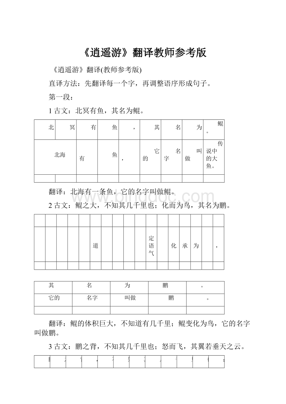 《逍遥游》翻译教师参考版.docx_第1页