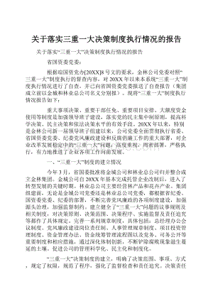 关于落实三重一大决策制度执行情况的报告.docx