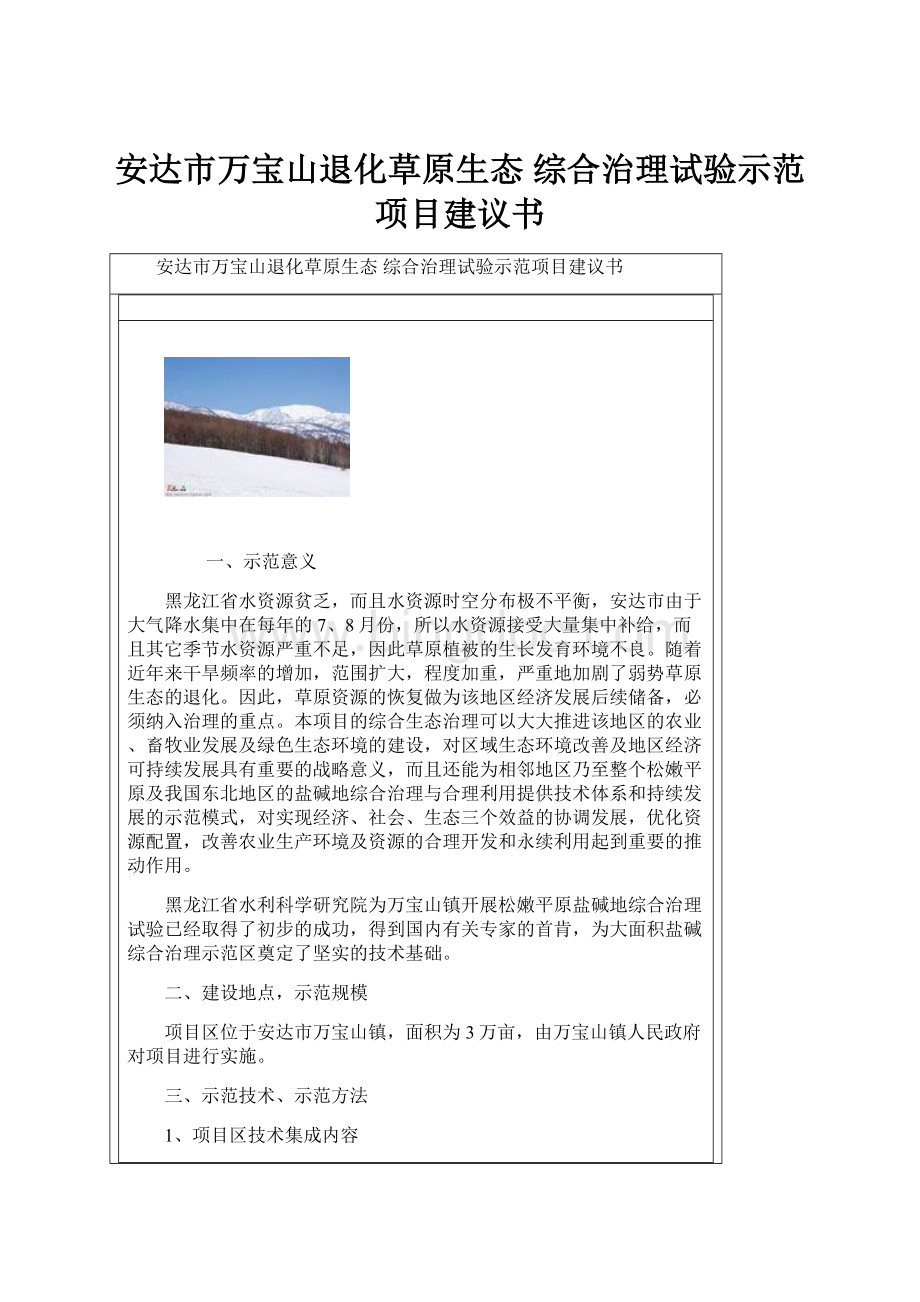 安达市万宝山退化草原生态 综合治理试验示范项目建议书.docx_第1页