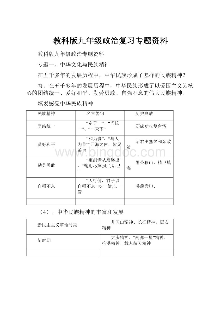 教科版九年级政治复习专题资料.docx