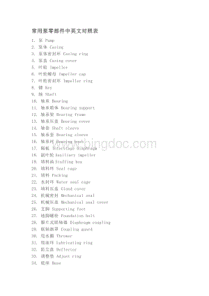 常用泵零部件中英文对照表.docx