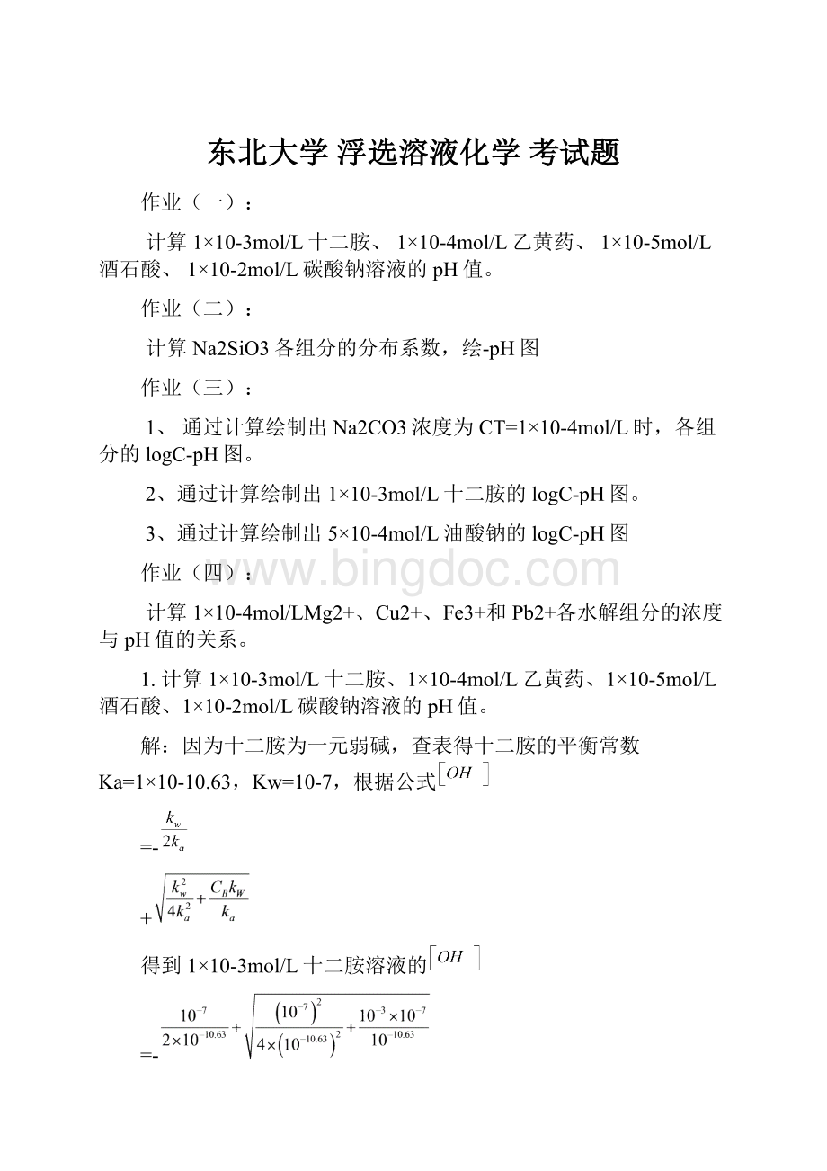 东北大学 浮选溶液化学考试题.docx