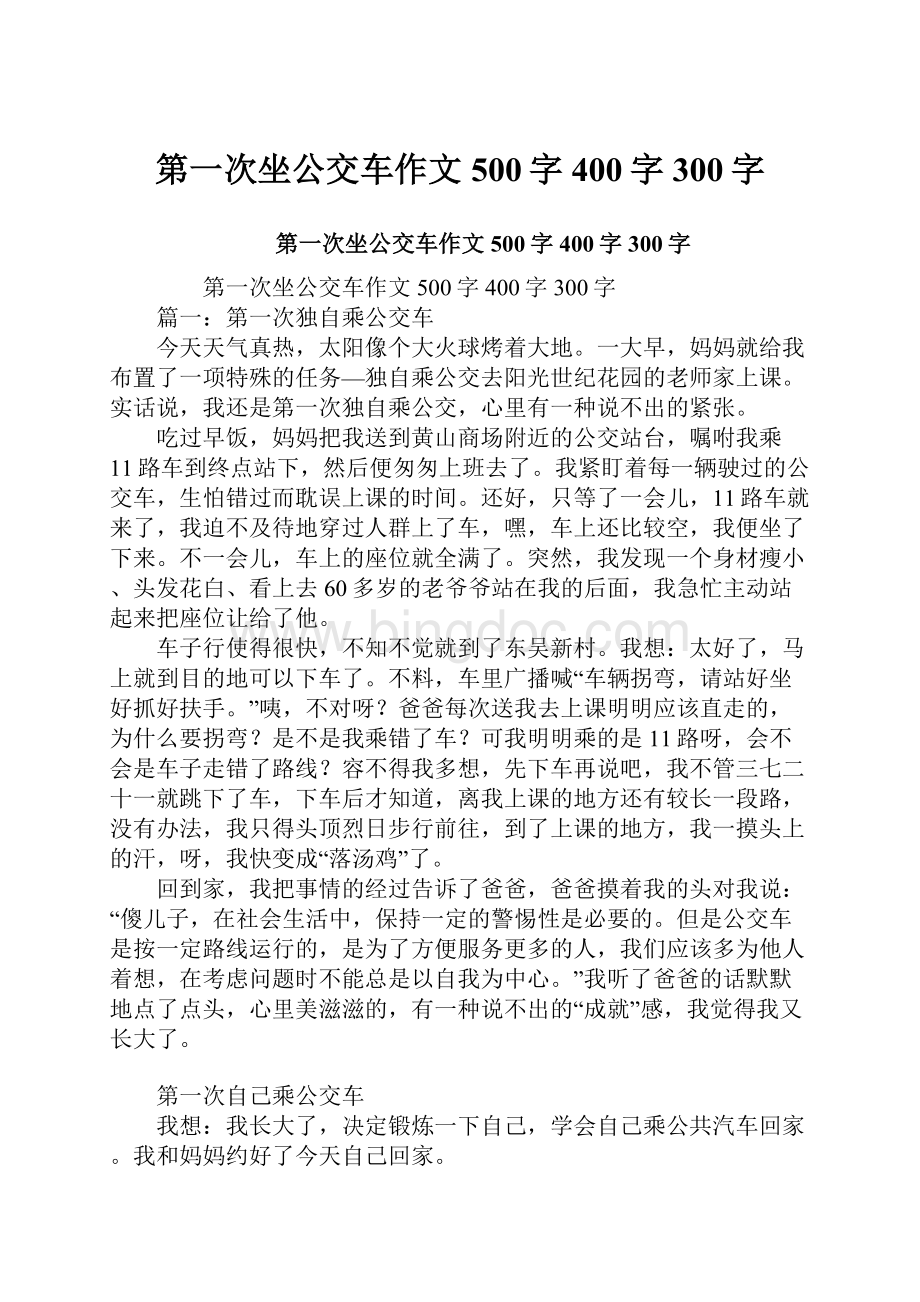 第一次坐公交车作文500字400字300字.docx_第1页