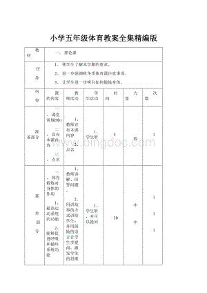 小学五年级体育教案全集精编版.docx