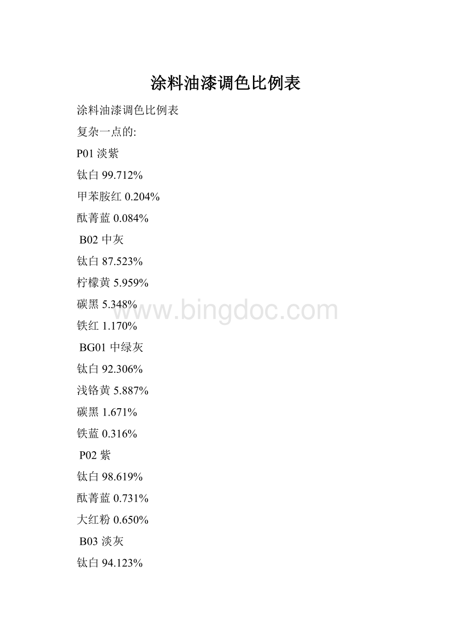 涂料油漆调色比例表.docx