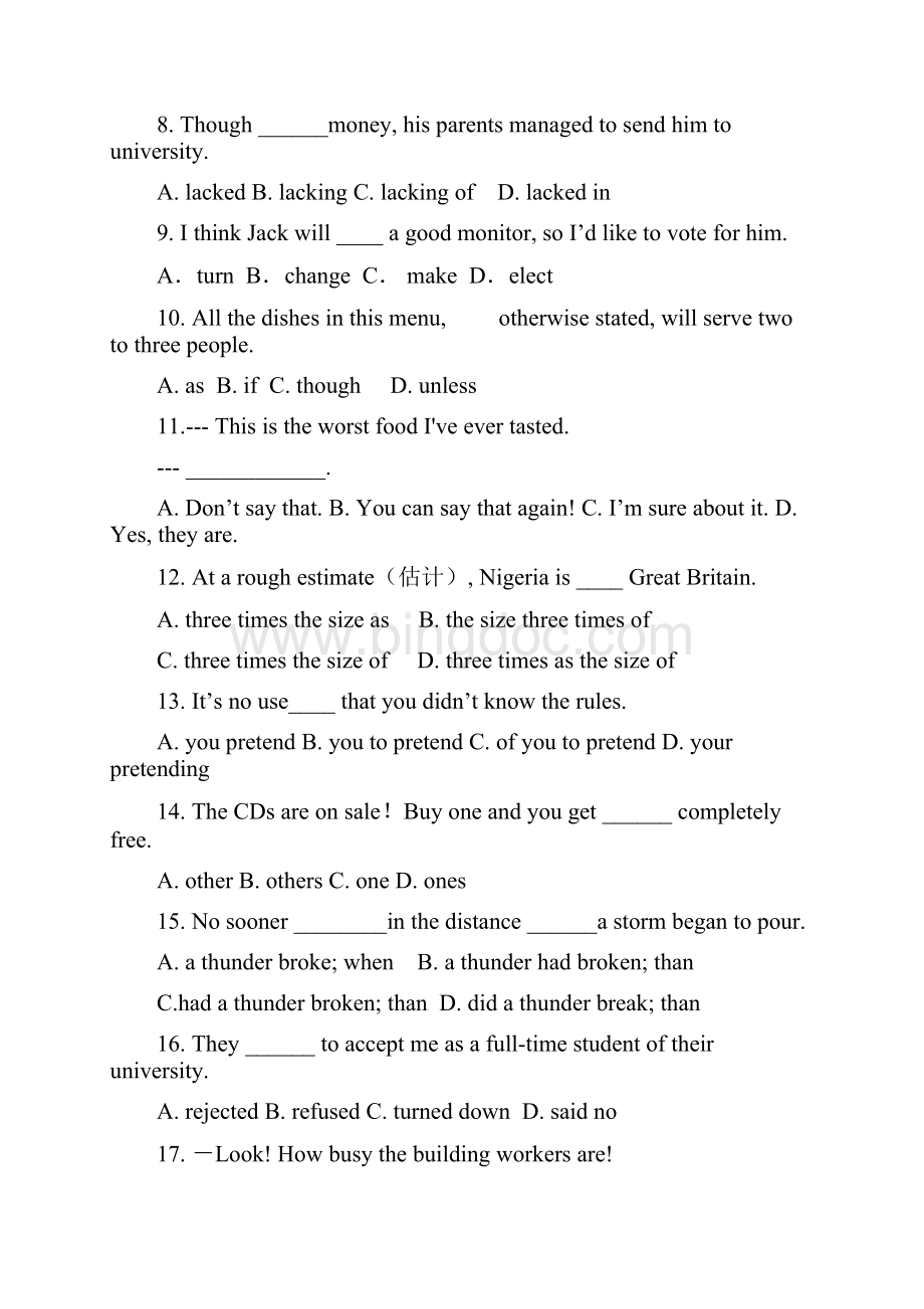 河北省衡水中学届高三上学期第一次调研考试英语.docx_第2页