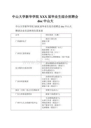 中山大学新华学院XXX届毕业生综合招聘会doc中山大.docx