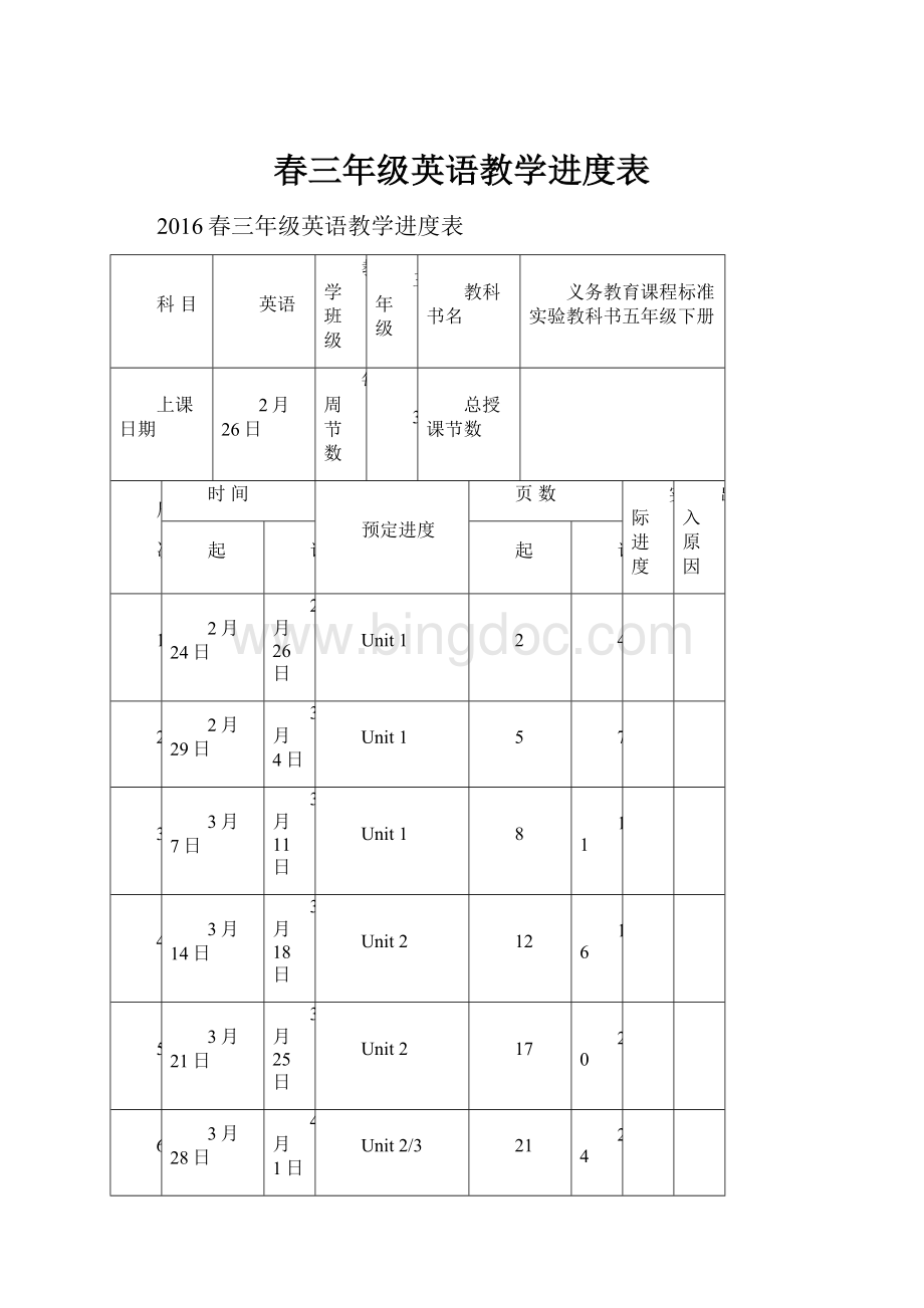 春三年级英语教学进度表.docx_第1页