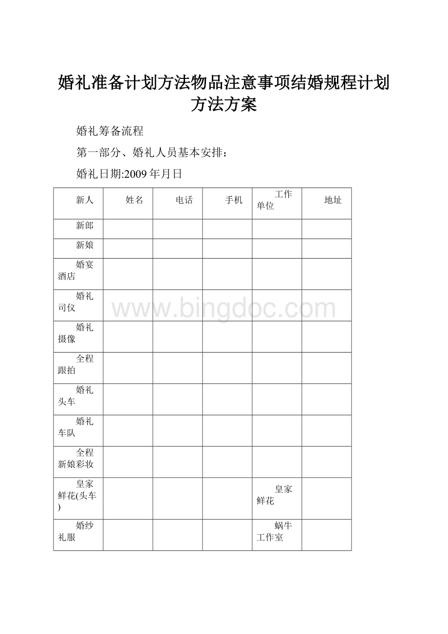 婚礼准备计划方法物品注意事项结婚规程计划方法方案.docx_第1页