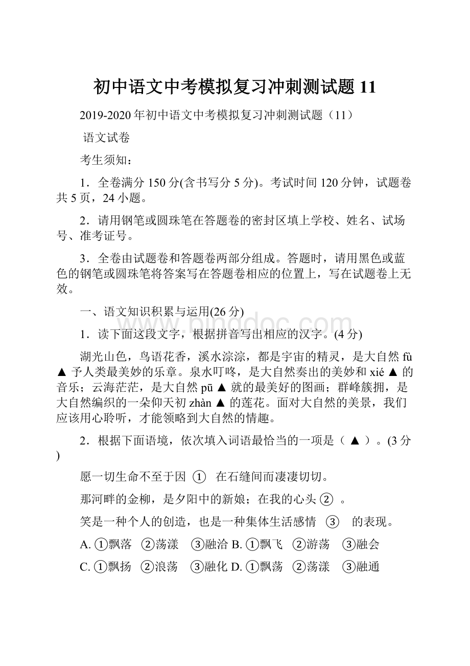 初中语文中考模拟复习冲刺测试题11.docx_第1页