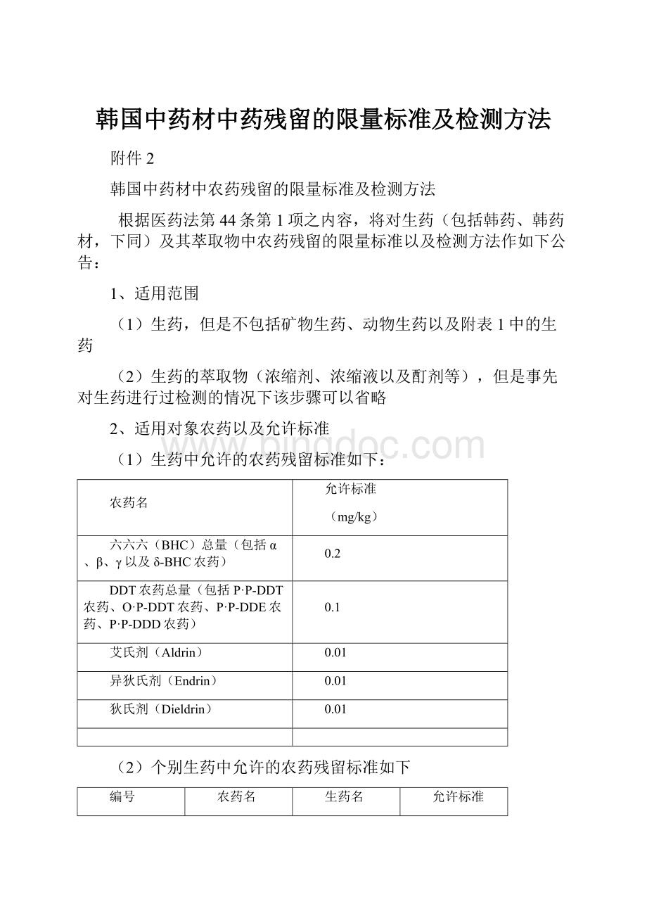 韩国中药材中药残留的限量标准及检测方法.docx