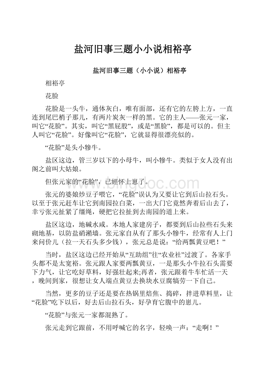 盐河旧事三题小小说相裕亭.docx