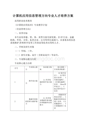 计算机应用信息管理方向专业人才培养方案.docx