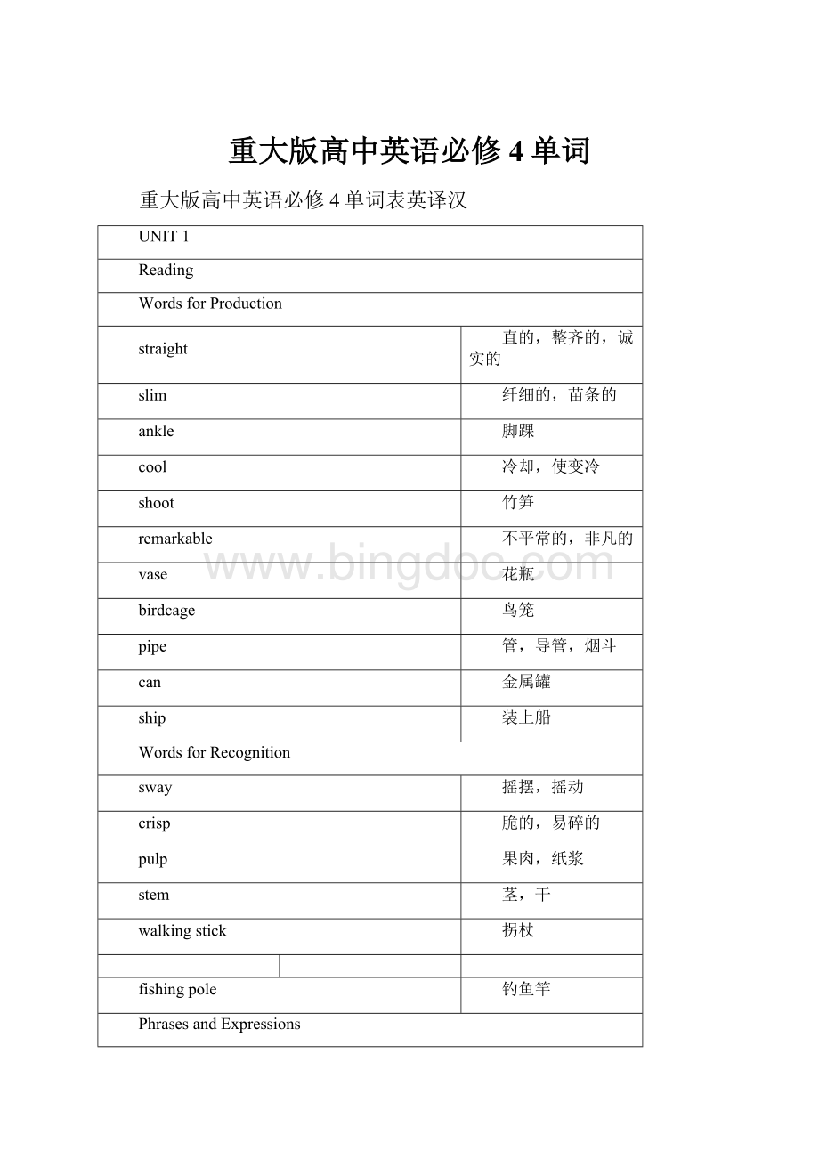 重大版高中英语必修4单词.docx