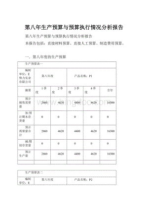 第八年生产预算与预算执行情况分析报告.docx