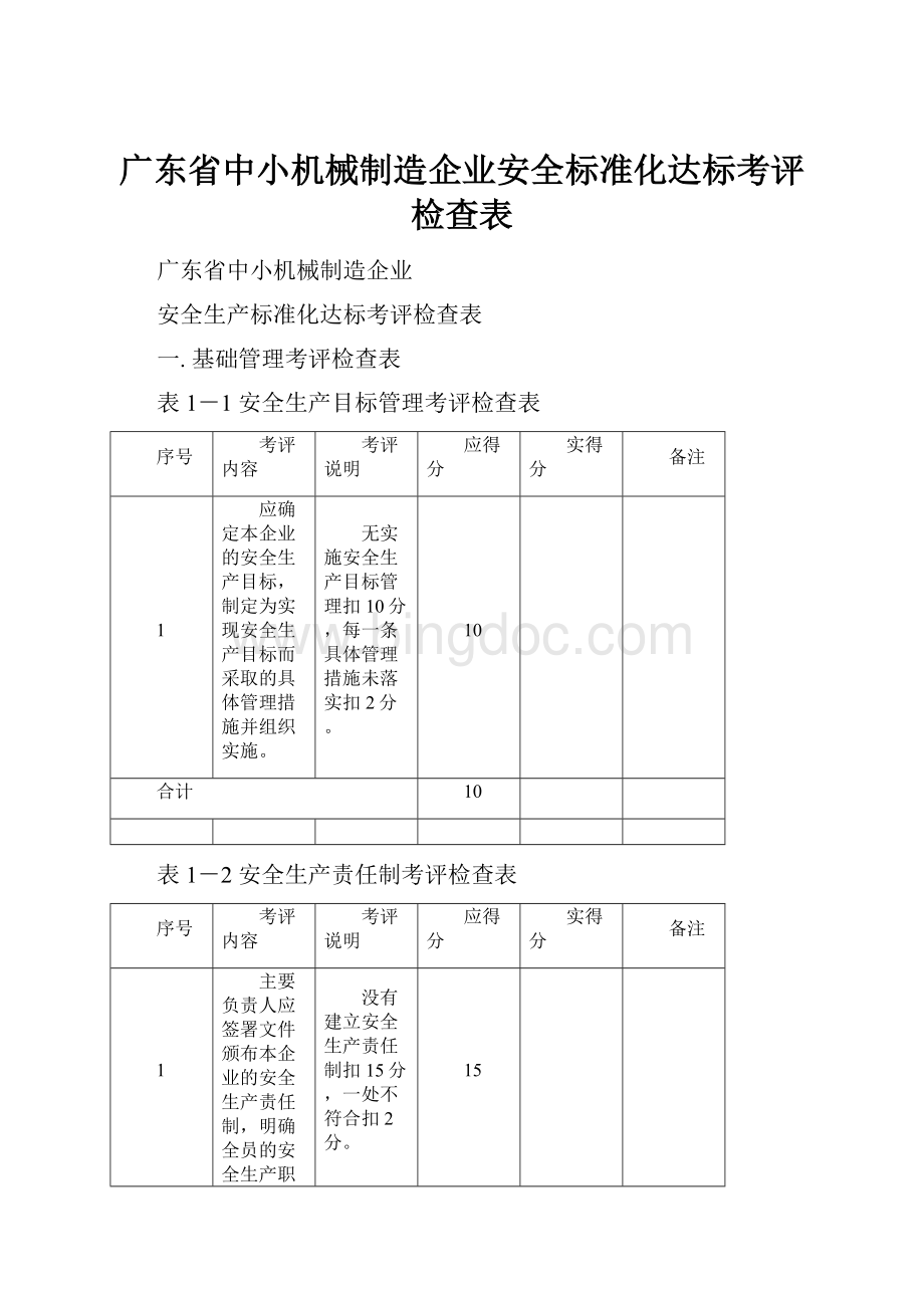广东省中小机械制造企业安全标准化达标考评检查表.docx