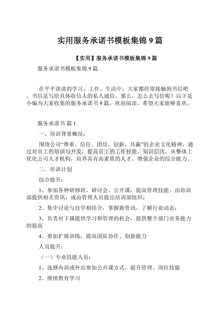 实用服务承诺书模板集锦9篇.docx