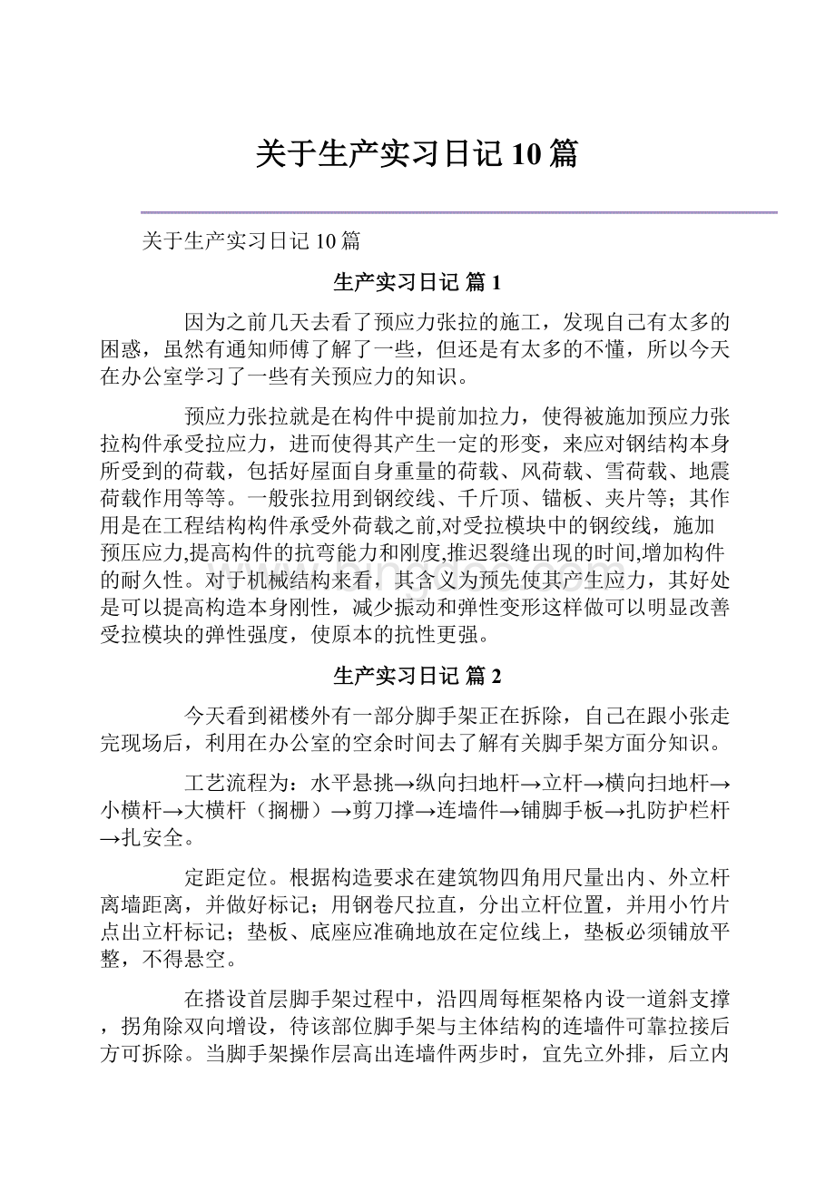 关于生产实习日记10篇.docx_第1页