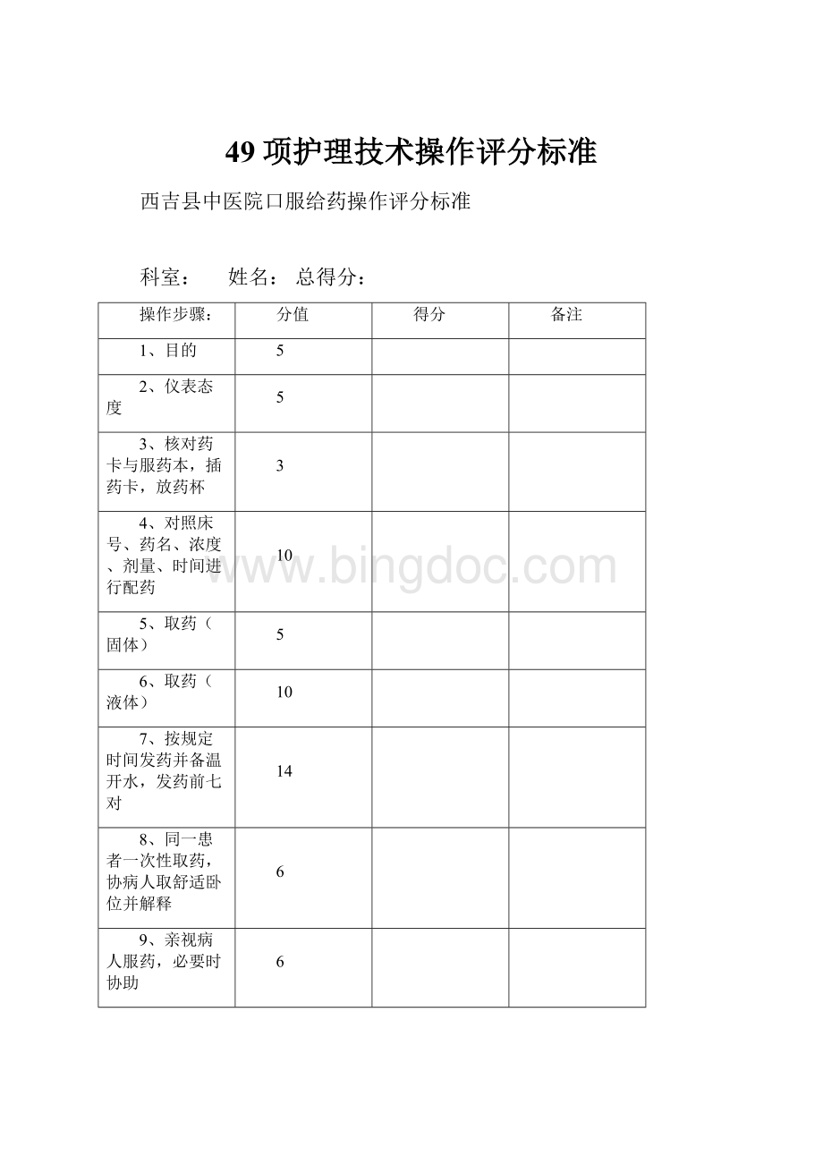 49项护理技术操作评分标准.docx_第1页