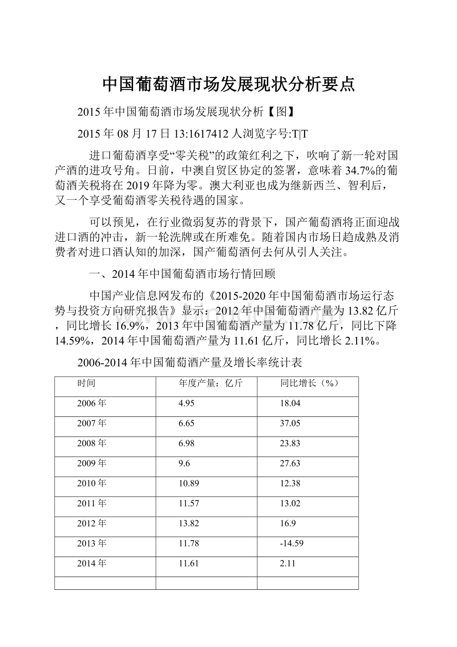 中国葡萄酒市场发展现状分析要点.docx