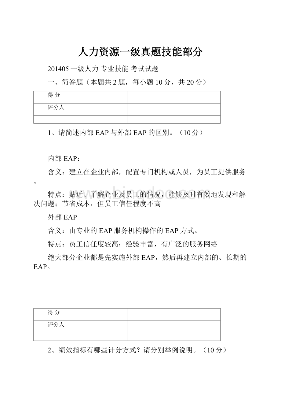 人力资源一级真题技能部分.docx