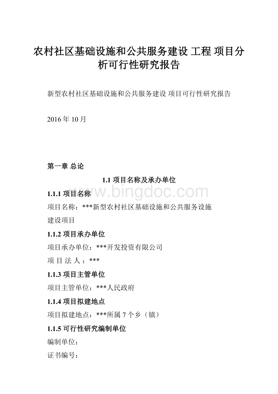 农村社区基础设施和公共服务建设 工程 项目分析可行性研究报告.docx