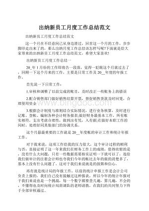 出纳新员工月度工作总结范文.docx