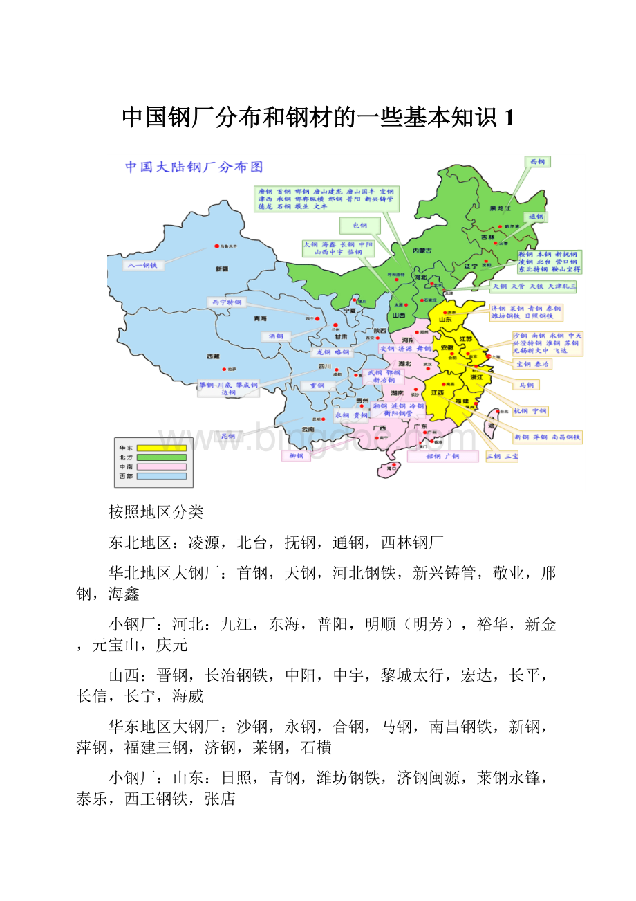中国钢厂分布和钢材的一些基本知识1.docx