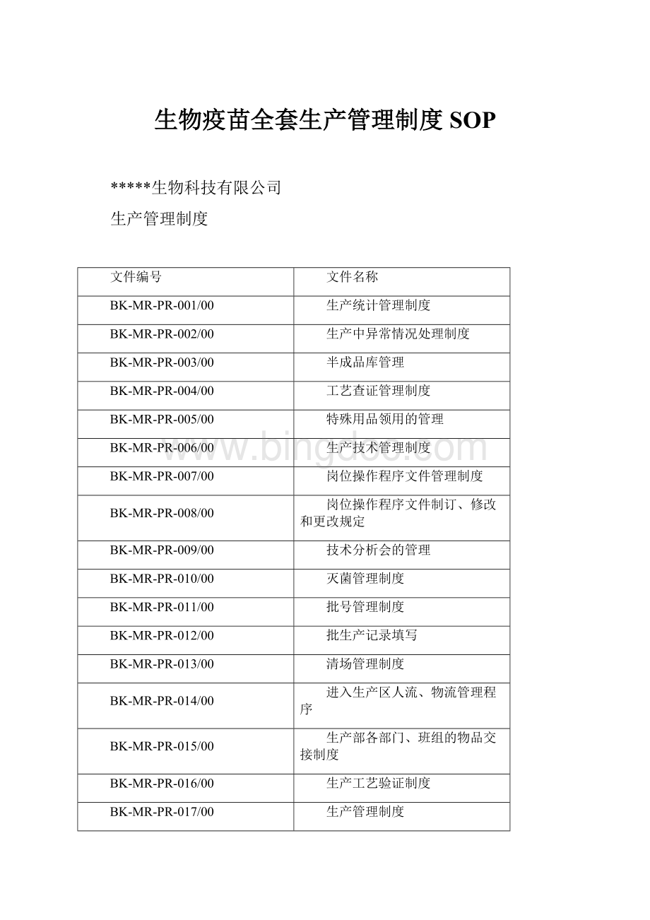 生物疫苗全套生产管理制度SOP.docx_第1页