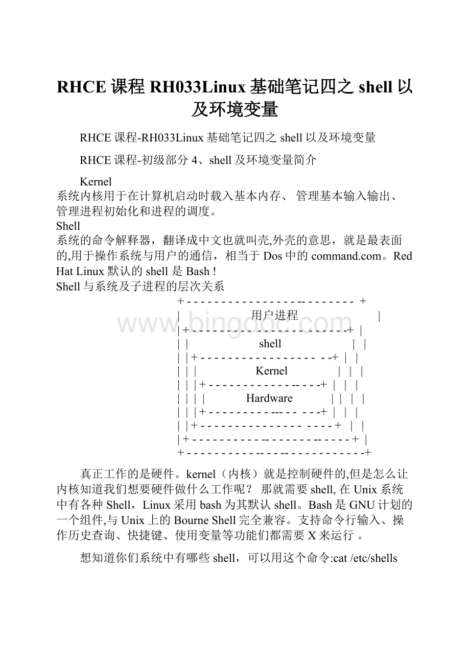 RHCE课程RH033Linux基础笔记四之shell以及环境变量.docx