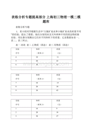 表格分析专题提高部分 上海初三物理一模二模题库.docx