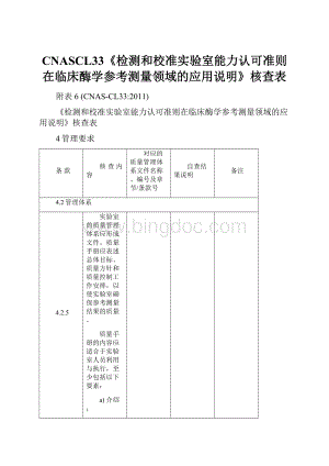 CNASCL33《检测和校准实验室能力认可准则在临床酶学参考测量领域的应用说明》核查表.docx