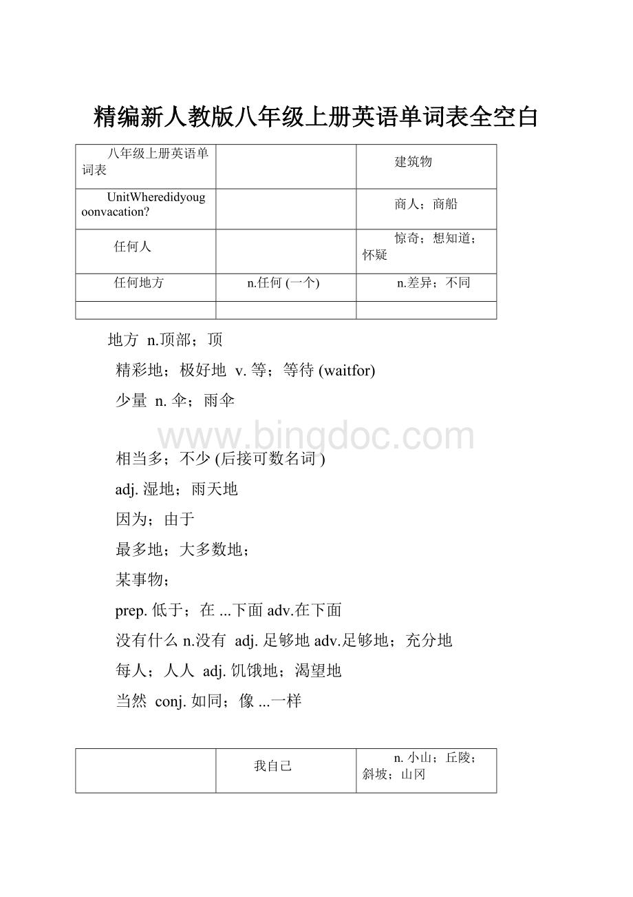 精编新人教版八年级上册英语单词表全空白.docx