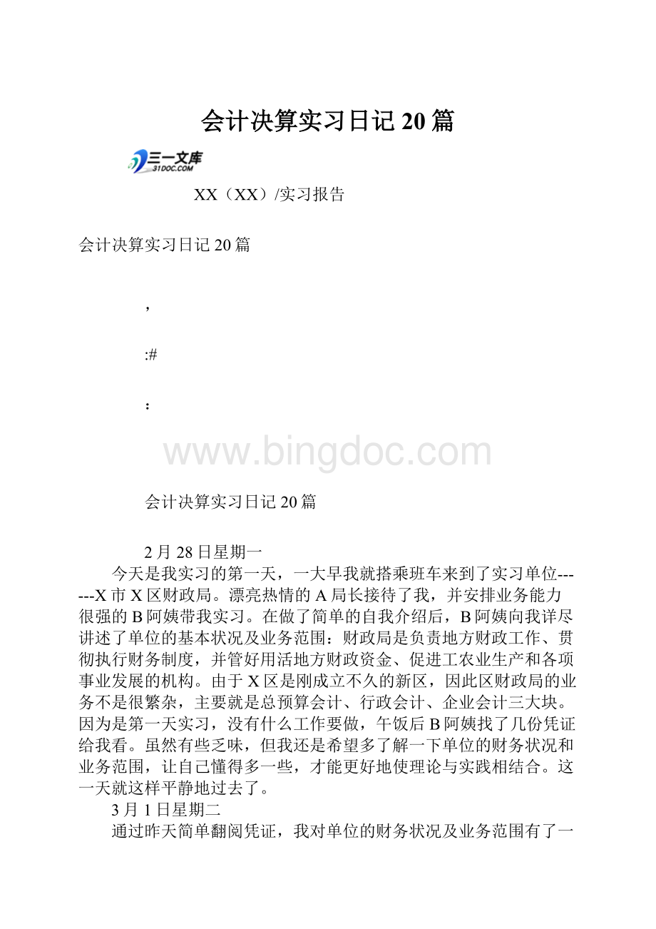 会计决算实习日记20篇.docx_第1页